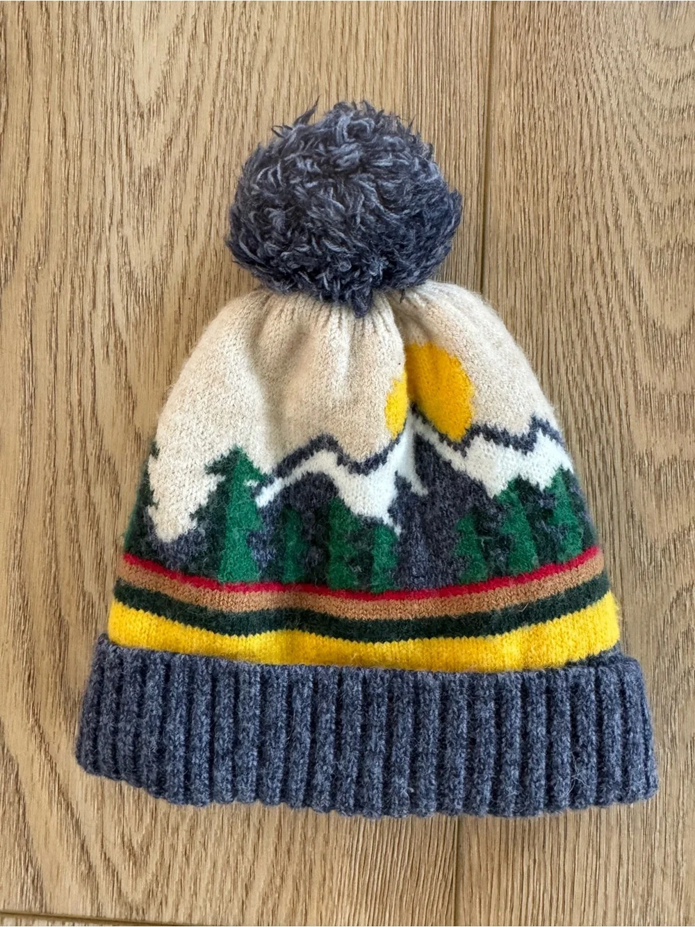 Baby Pom-Pom Winter Beanie Hat - Yellow, Blue, Green Mountain Design